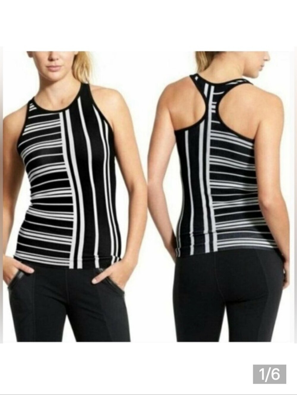 Nwot, Athleta Racer Tank Black/White Striped, Medium